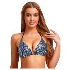 Womens Bra Beachwear Bikini Top V-Neck Tops Swimsuit Metallic No-Pad Triangle