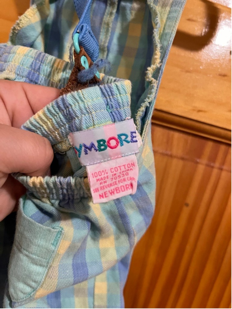 Vintage Gymboree Light Blue and Yellow Plaid Little Bear Overall