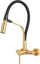 Wall Mount Kitchen Faucet with Sprayer 6 Inch Center Flexible Silicone Gold