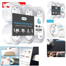 6 Rolls Heavy Duty Clear Carton Sealing Tape 1.88" x 55 Yds - 2 Mil Thickness