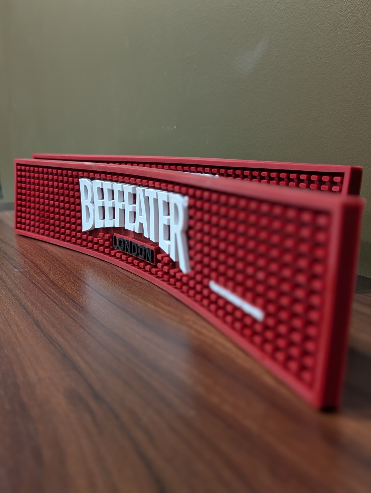 (2) Beefeater English Gin - Promo Branded Rubber Bar Rail Spill Mat - Used