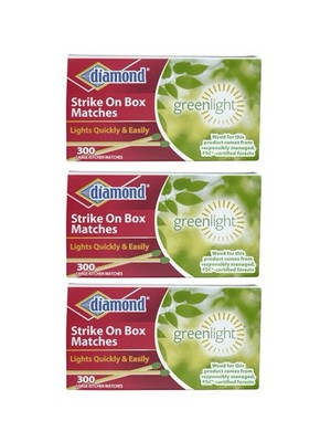 3 Box - 900 Ct Total - Diamond Greenlight Large Kitchen Matches, 300-ct. Packs