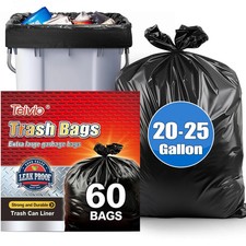 Black Trash Bags 20-25 Gallon 60 Count | Large Multipurpose | Fit 18,20,21,23...