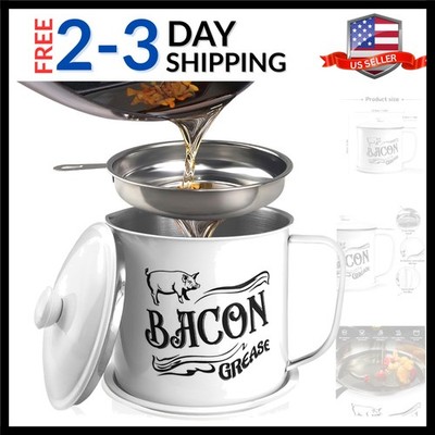 with Fine Mesh Strainer,Stainless Steel Oil Keeper Can for Bacon,46oz Large R...
