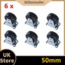 6 Castor Wheels Heavy Duty 50mm Rubber Swivel Trolley Furniture Caster