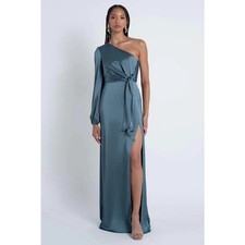 NWT Jenny Yoo One Shoulder Estella Satin Bridesmaid Dress Agave Sz 10