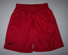 Boy's Red Mesh Under Armour YLG Loose Heat Gear Athletic Shorts