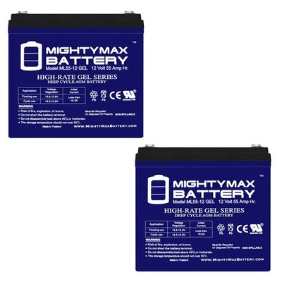 Mighty Max 2 Pack - 12V 55AH GEL Battery Replacement for MK M22NFSLDG