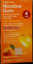 Sugar Free Nicotine Gum 4mg 20pcs Coated Fruit Flavor New - 05/2028