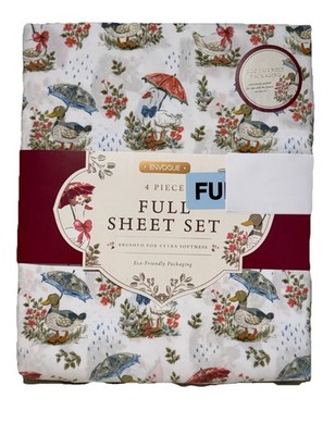 En Vogue Full Sheet Set Spring Duck Umbrella Floral Print 4 Piece New