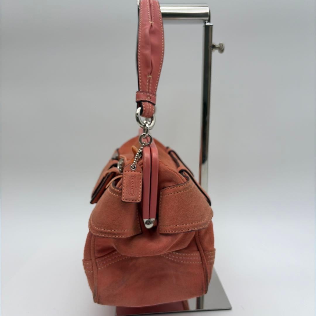 Vintage COACH 8A25 Soho Kisslock Suede Handbag Pink Ribbon Bow Y2K Rare No Box image 4