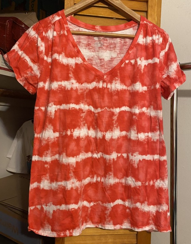 MERONA Red-Orange V-Neck Tie Dye 100% Cotton Tee XL