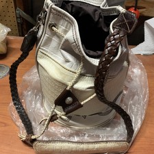Handmade , Stitched Authentic  White Croc Leather Oversized Sling Bag Bucket