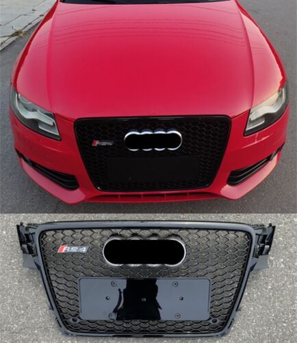 Black Front Bumper Honeycomb Grille For Audi A4 S4 2009-2012 Update to RS4 - Picture 1 of 8