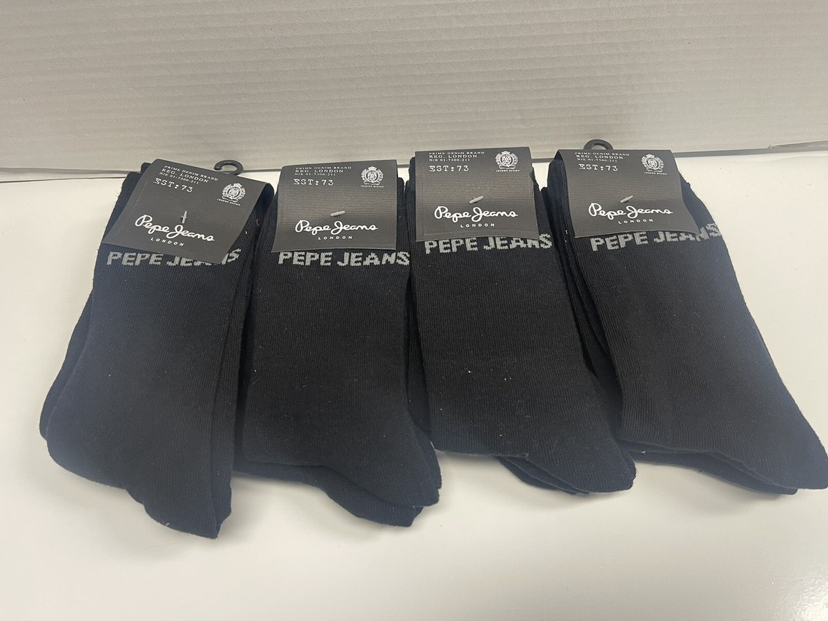12 Pairs Women's PEPE JEANS 4x3 Pack JANE Black Socks PLU 10008