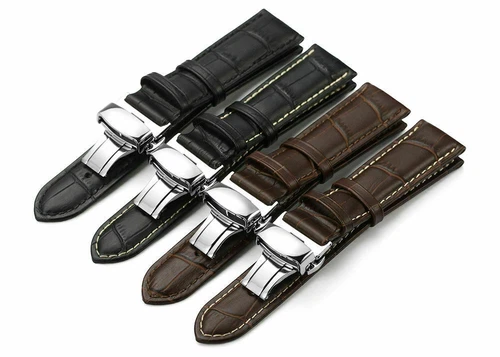 Genuine Butterfly Deployant Clasp Buckle+ Leather Watch Band Strap 19mm-24mm - Picture 2 of 11