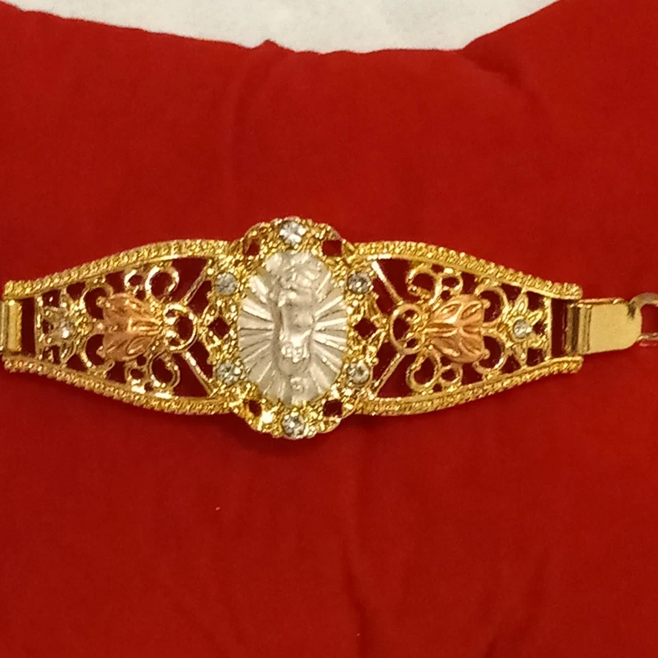 Pulsera Italia 750 llena de oro con circón cúbico blanco Virgen de la Guadalupe Foto 2 de 4