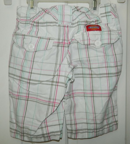 DICKIES girls White Pink Blue Olive PLAID SHORTS* 7 - Picture 2 of 2