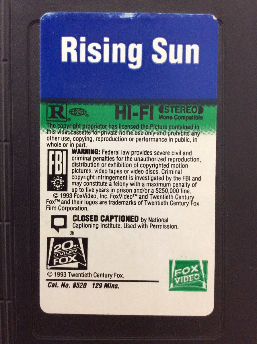 Rising Sun 1993 VHS Sean Connery 86162852039| eBay