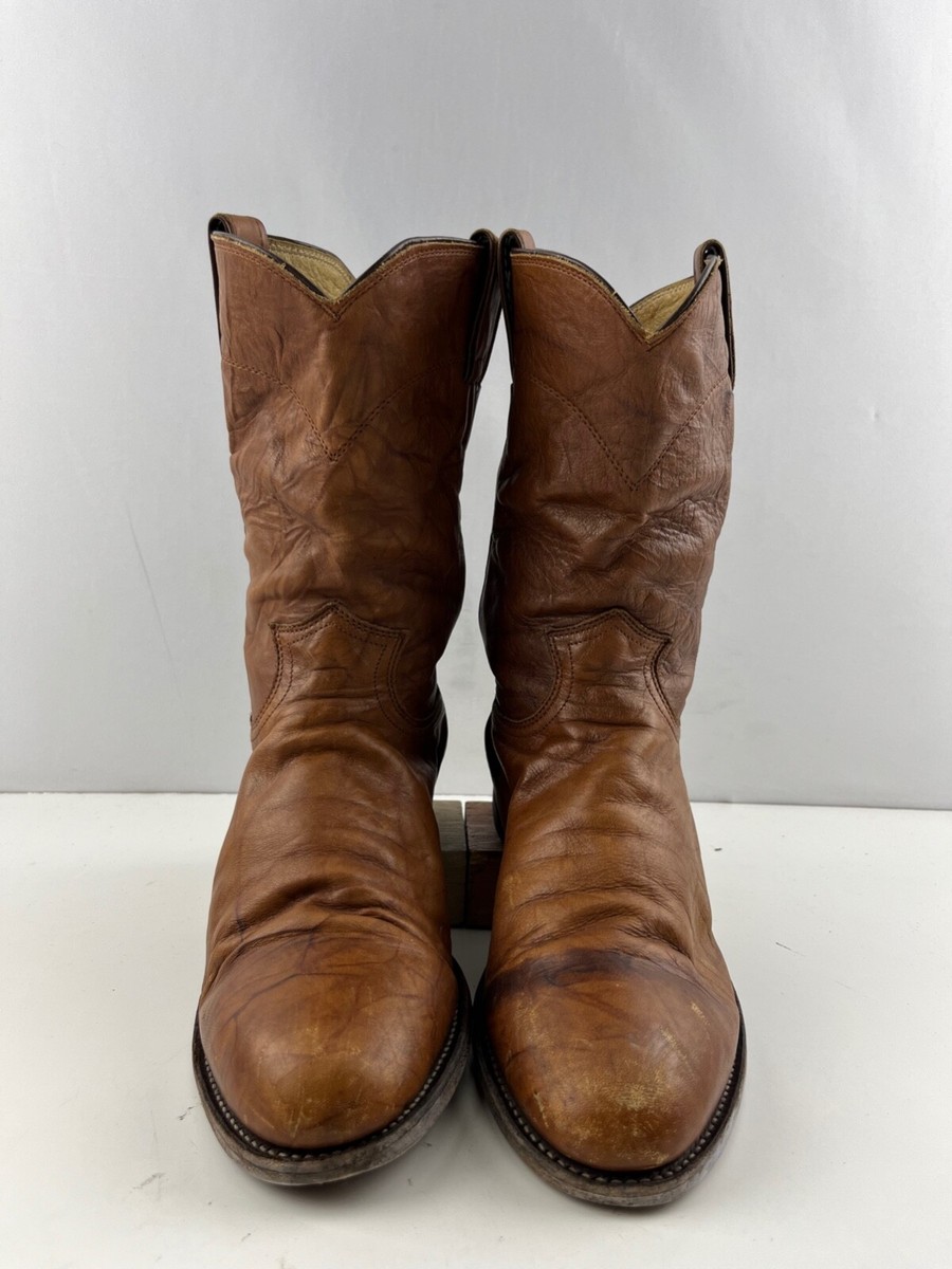 Men’s Justin USA Brown Leather Round Toe western Roper Cowboy boots 91/2D Justin Men main image 3