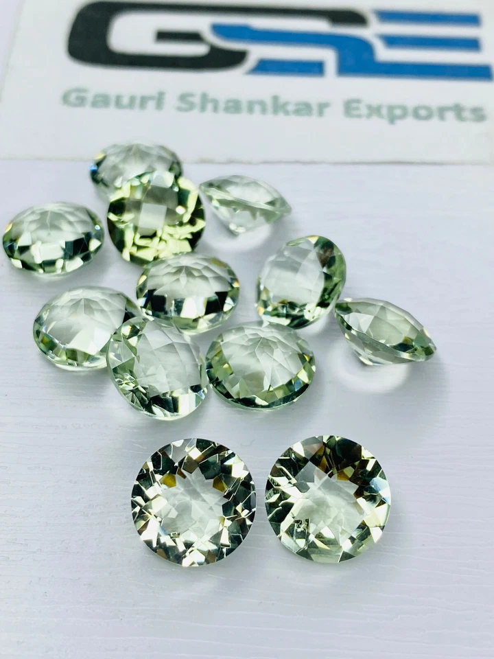 Green Amethyst Faceted Round Checkerboard Cut Loose Gemstone 6x6mm to 12x12mm DG - Image 2 of 4