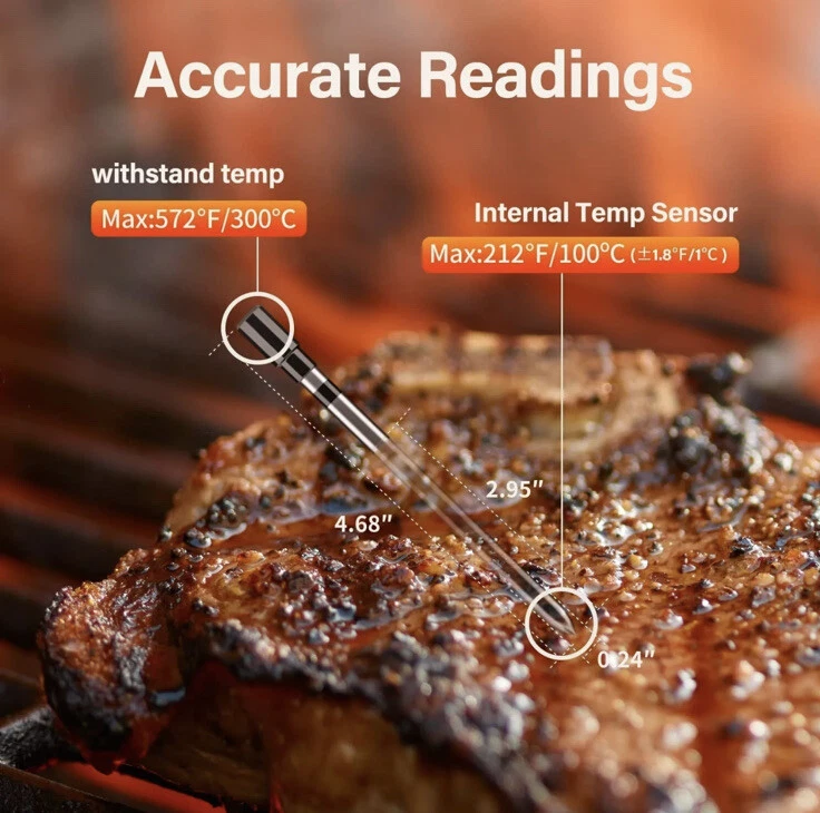 SIYOTEAM Meat Thermometer Digital Wireless Smart Cooking Grilling Smoking BBQ