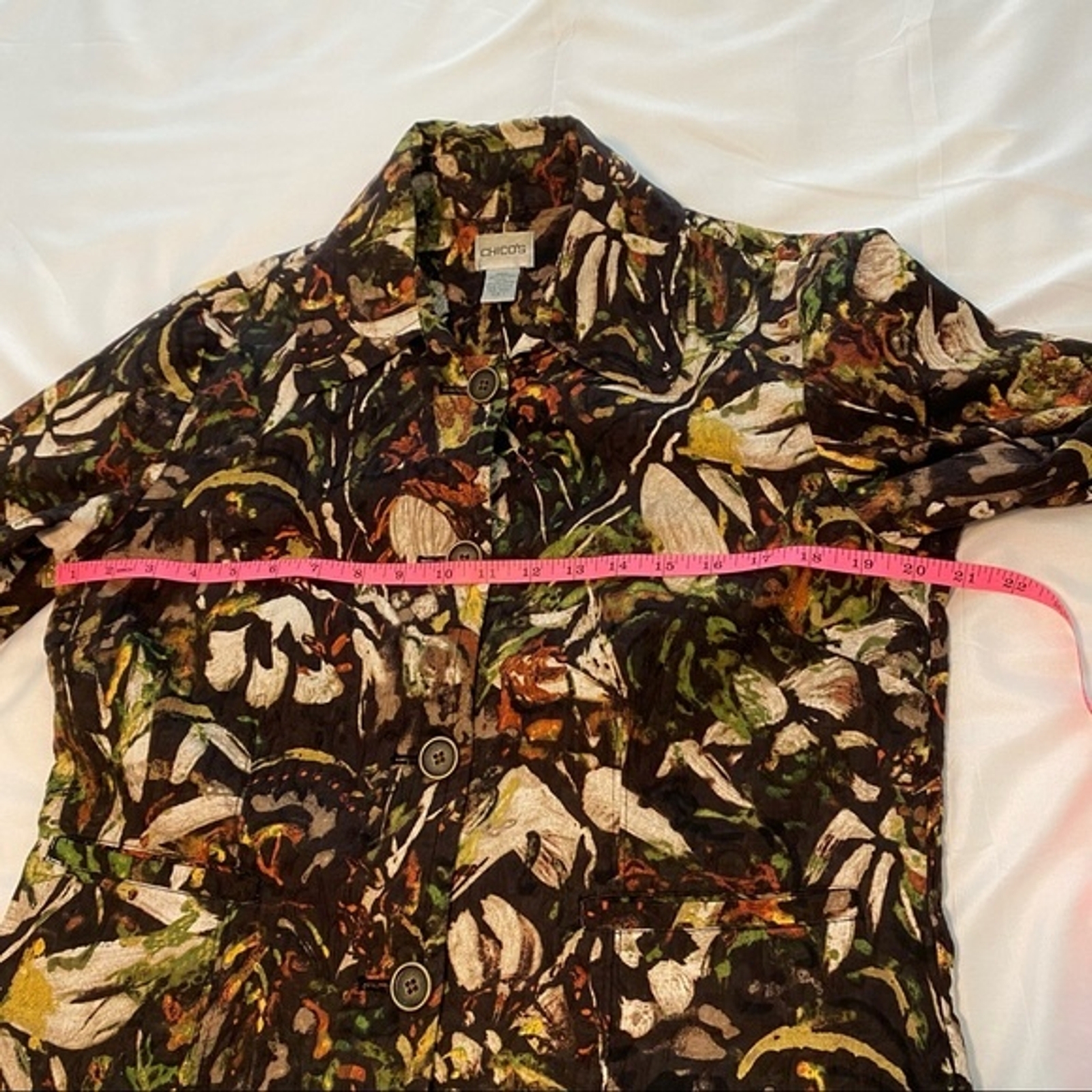 CHICO'S Floral Pattern Bomber Jacket Chocolate Br… - image 11