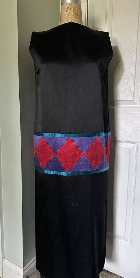 Vestido Perry Ellis Vintage Lana Seda Cambio Negro Púrpura Rosa Sin Mangas LEER S 12 Foto 4 de 4