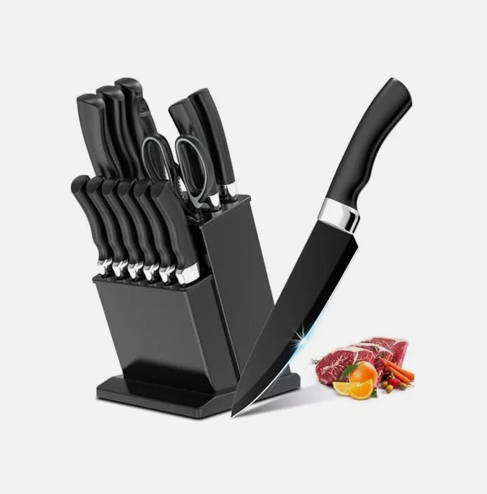 Knife Set, 15-Piece Kitchen Knife Set with Block Wooden German Stainless Steel-image