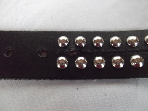 Michael Kors leather belt silver brass 1-3/8in wide 47in strap M L stud grommet - Picture 5 of 8