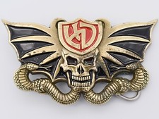 Harley Davidson Winged Skull Cobra Serpent Snake Solid Brass Vintage Belt Buckle