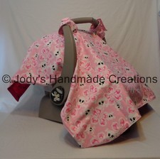 PINK SKULLS / INFANT / BABY CAR SEAT CANOPY / TENT /COVER - HANDMADE GOTH