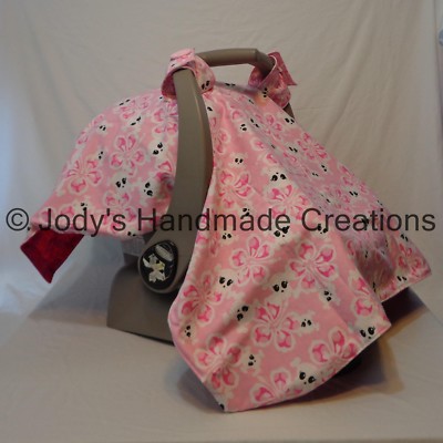 PINK SKULLS INFANT BABY CAR SEAT CANOPY TENT /COVER