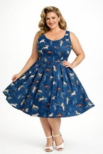 NWT dolly and dotty Amanda Dark Blue Horse Swing Dress size 16 Aop retro pinup
