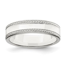 Sterling Silver 5mm Flat with Rope Edge Band Ring Size 8