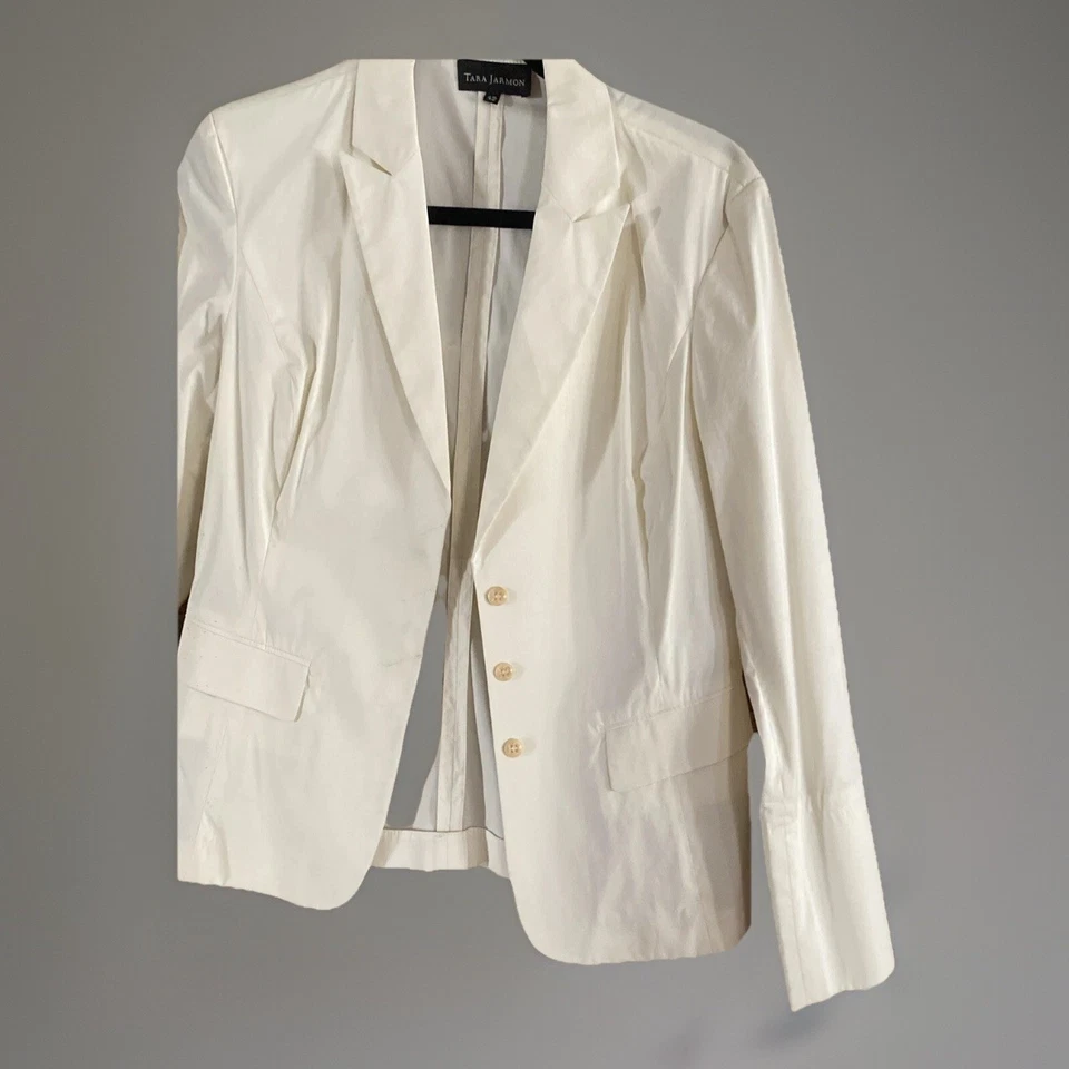 Chaqueta Blazer Tara Jarmon Vintage Algodón Sin Forro Crema Para Mujer S. 42 C. 2003 Foto 4 de 4