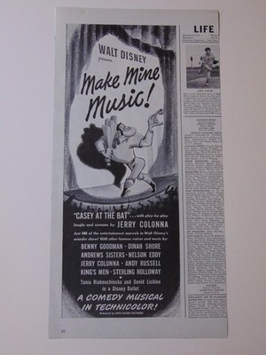 1946 Walt Disney Movie Film Release Make Mine Music Casey At The Bat print ad