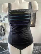 Robby Len Black Swimsuit with Neon Stripes
