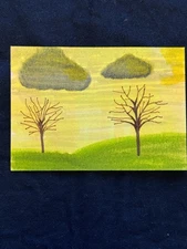 ACEO Original Mini Painting Of An Abstract Landscape I Watercolors And Pen