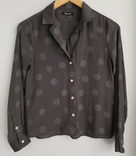 Madewell Dark Green Soft Satiny Polka Dot Long Sleeve Career Blouse Size XS EUC