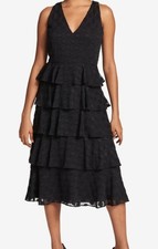 Tommy Hilfiger Black Jacquard Polka Dot Tiered Midi Size 8