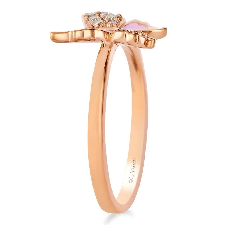 Anillo de cóctel LeVian de oro rosa de 14 quilates con esmalte amarillo y diamante de 0,12 TCW talla 8,5 Foto 4 de 4