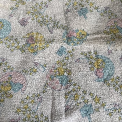 Vtg Baby Receiving Blanket Lovey Milky  Way Puppy Cat Bunny Moon Stars 28x29