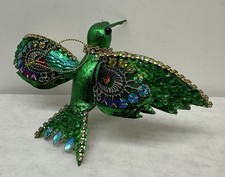 Hummingbird Ornament Jeweled Sequin Hang Clip On Green 6" Decor Christmas Bird