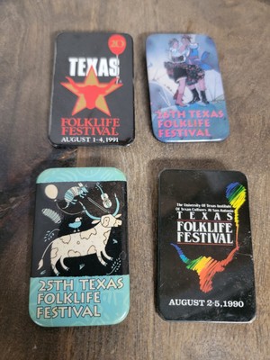4 X Vintage Texas Folklore Festival Pins Button San Antonio