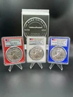 2019-(W) Silver Eagle MS70 PCGS 3 Coin Red, White, & Blue Trio First Strike 3 oz