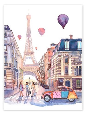 Poster Eiffelturm und Citroën 2CV in Paris - Anastasia Mamoshina