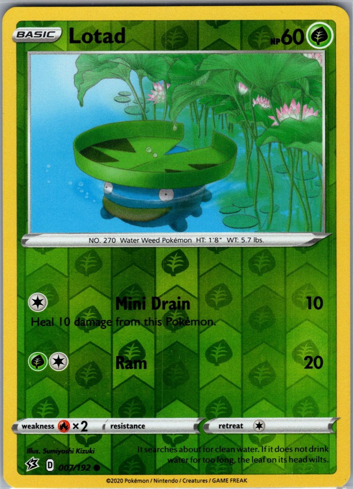 Lotad 007/192 Common Rebel Clash Pokemon Reverse Holo Near Mint