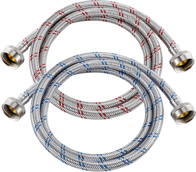 #ad 4FT Stainless Steel Washing Machine Hoses 2 Pack Hot Cold Water Supply Line $24.17