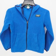 Vintage LLBean Kids Fleece Hooded Jacket Blue Zip Up Size M 10-12
